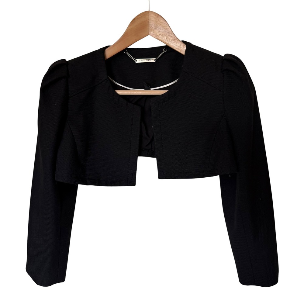 White House Black Market Bolero‎ Jacket Womens 2 Black Good Puffed Shoulder Crop